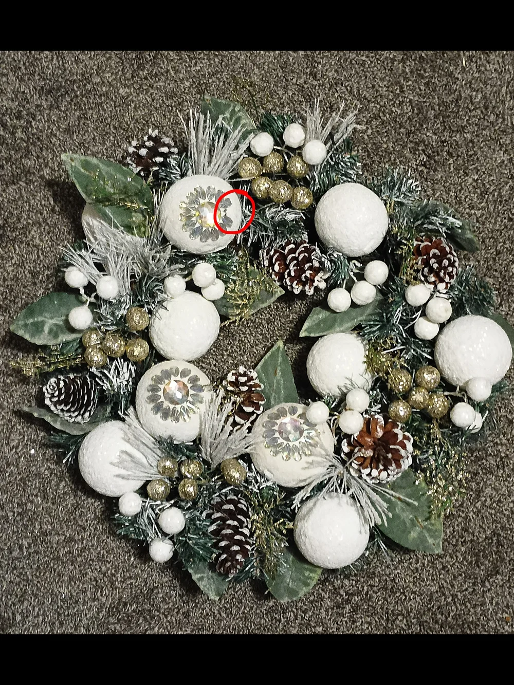 Michaels White and Green Frosted Holiday Wreath with Gold Accents